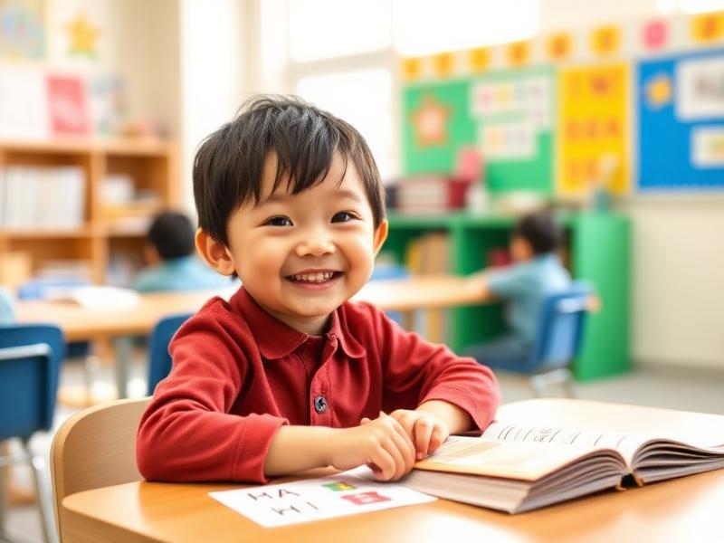 笑顔で勉強する男の子